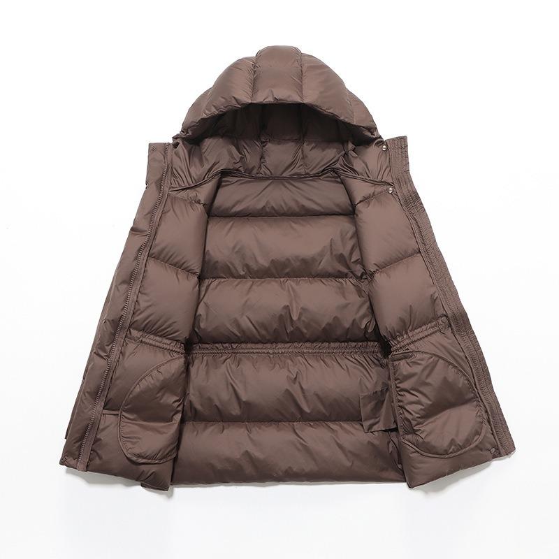 Winter new down jacket women's medium thick waist white duck down hooded puff bread jacket medium and long tide