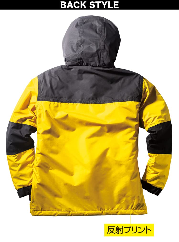 Kurodaruma Waterproof Cold Weather Jacket Black Aluminum Print Filling Waterproof Thermal Retractable Hood Reflective Seam Taped Cold Weather Work