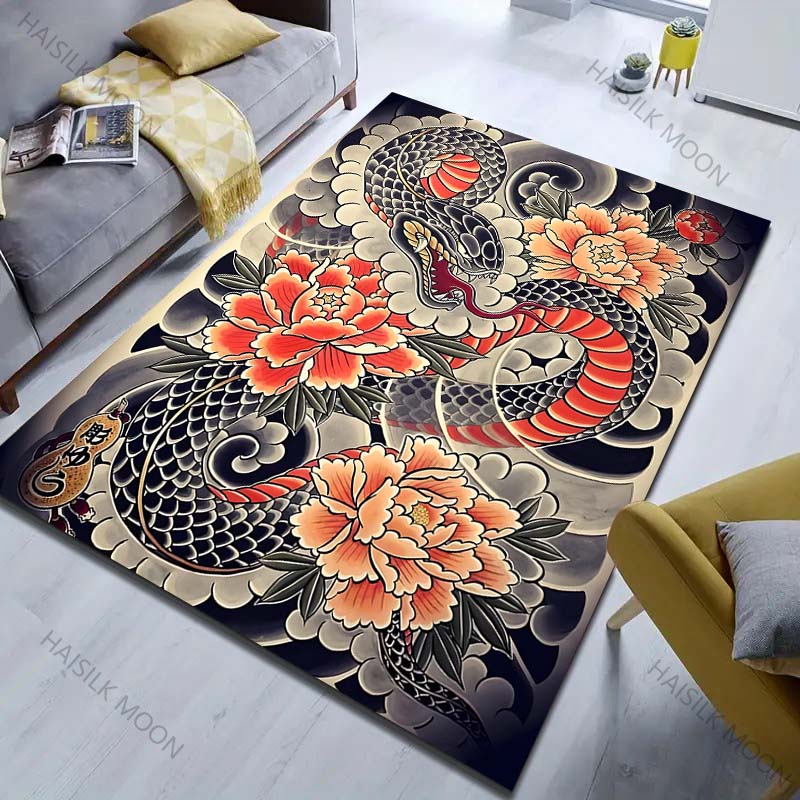 

Snake Japanese Tattoo Art Print Carpet for Living Room Bedroom Bedside Sofa Floor Mat Modern Home Decor Area Rug Large Size 40x60cm (16x24in)
