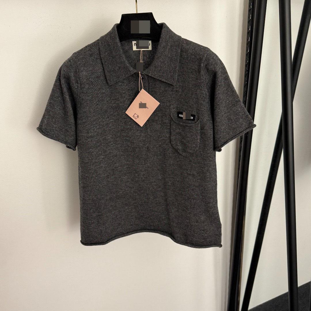 Nanyou high-end foreign trade temperament slim and breathable hot-selling collar letter single pocket lapel short-sleeved knitted sweater top S