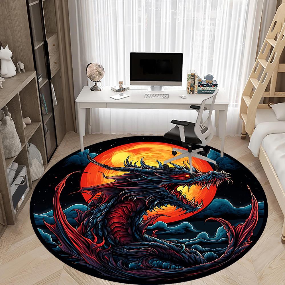 1pc Dragon Artwork Chair Carpet for Office Non-Slip, Machine Washable Rug for Office, Room - Holiday Decor, Machine Made Yy251016064