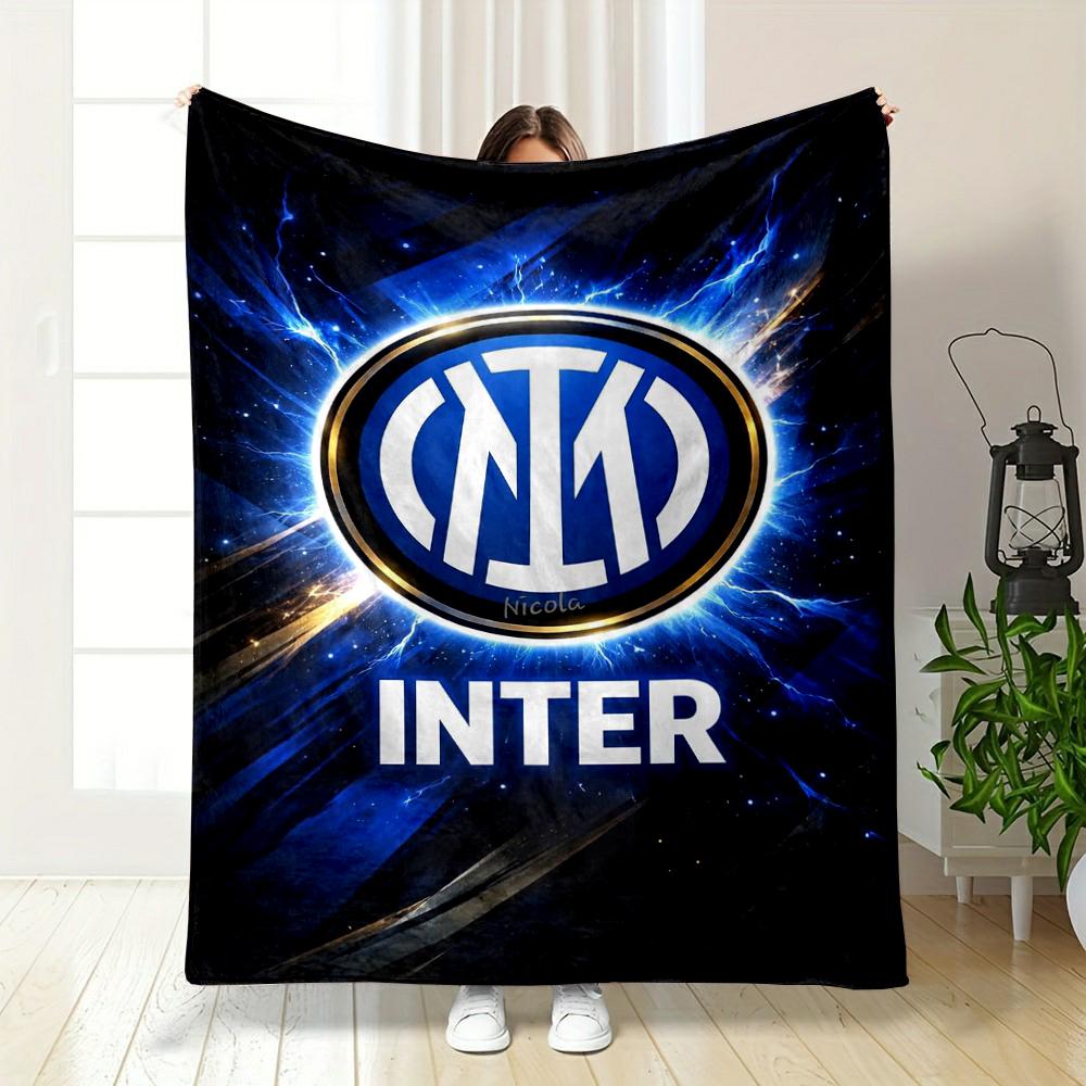 Inter Logo with Electric Blue Background Flannel Blanket for Bedroom, Living Room, Sofa, and Nap Sofas