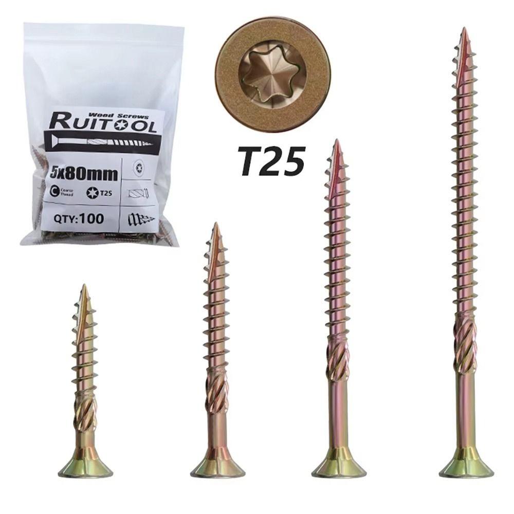 100Pcs/Pack 35mm 45mm 60mm 80mm Self-tapping Screw M5 Flat Head Woodworking Screws  Hardware Tools