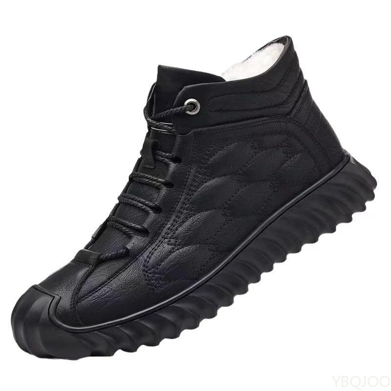 Winter Men's Thick Warm High Top Snow Boots with Soft Soles Anti Slip Wear-resistant Simple Comfortable Cotton Shoes