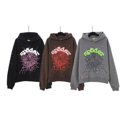 Men's Sp5der Hoodie with Foam Letter 555 Print - Trendy European & American Style Pullover