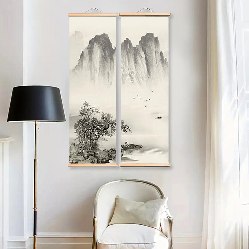 1PC/4PC Painting Chinese Style Ink Painting Alpine Canvas Decorative Solid Wood Scroll Paintings