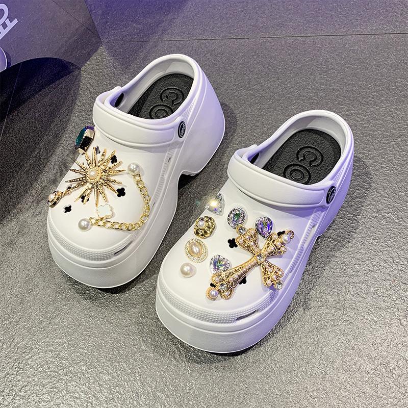 

Интернет-знаменитость стразы маленькие 7 см обувь с отверстиями женская летняя новая обувь на платформе милая сумка голова круто 35/36 белый