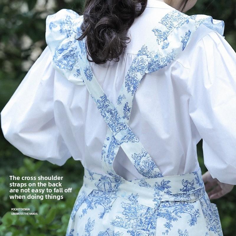 1pcs Apron High-end Ins Household Anti-stained Cotton Vintage Printed Ruffle Floral Waistcoat Multiple Colors Cotton