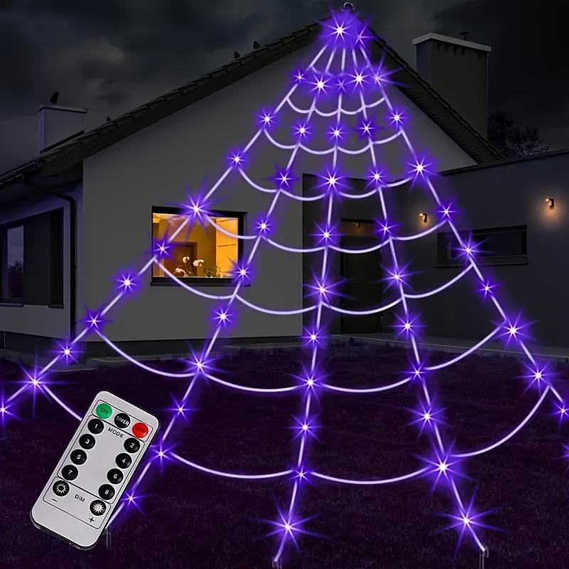 LED Glowing Spider Web Halloween Decor with Remote Control Spooky Party Props