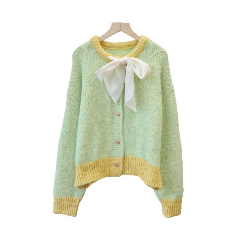Autumn and Winter New Lace-up Bow Knitted Cardigan Loose Temperament Sweater Jacket Women