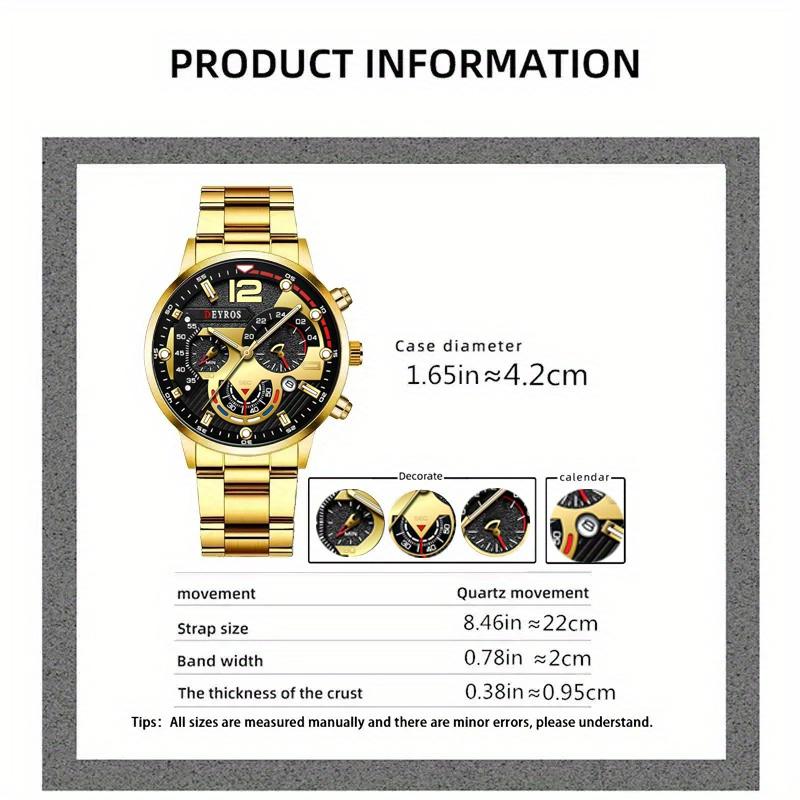 3 stk/sett, 1 stk Herre Quartz Armbåndsur & 1 stk Armbånd & 1 stk Halskjede Sett, Ideelt Valg for Gaver Til Menn