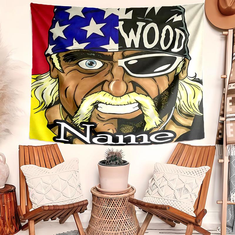 Personalized Hulk Hogan Background Tapestry,Custom Name Birthday Party,Multifunctional Wall Decoration for Home Decor,Various Occasions