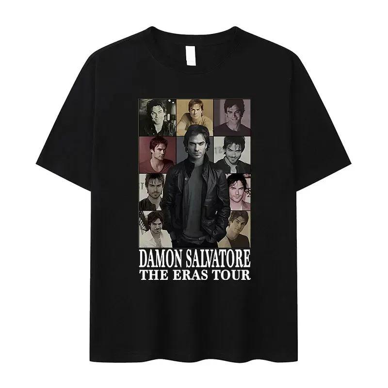 Vintage Y2k T Shirts Damon Salvatore IanSomerhalder TV Drama Pattern Tshirt Fashion Oversized T Shirt Print Street Wear Unisex