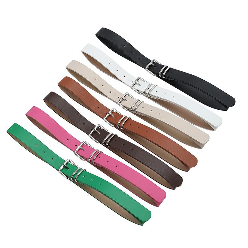 Silver Buckle Leather Women's Belt - Fashionable & Versatile for Jeans and Casual Wear