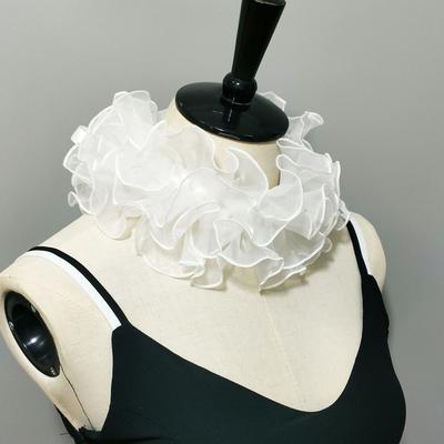 Fashion Womens Layering Ruffled Lace False Collar Ribbon Tie Chokers Shawl Wrap Neck Ruff Necklace