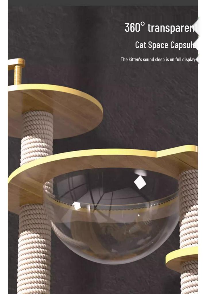 Sisal Cat Tree with Multi-Layer Platforms, Bed, and Space Capsule - Space-Saving Climbing Frame