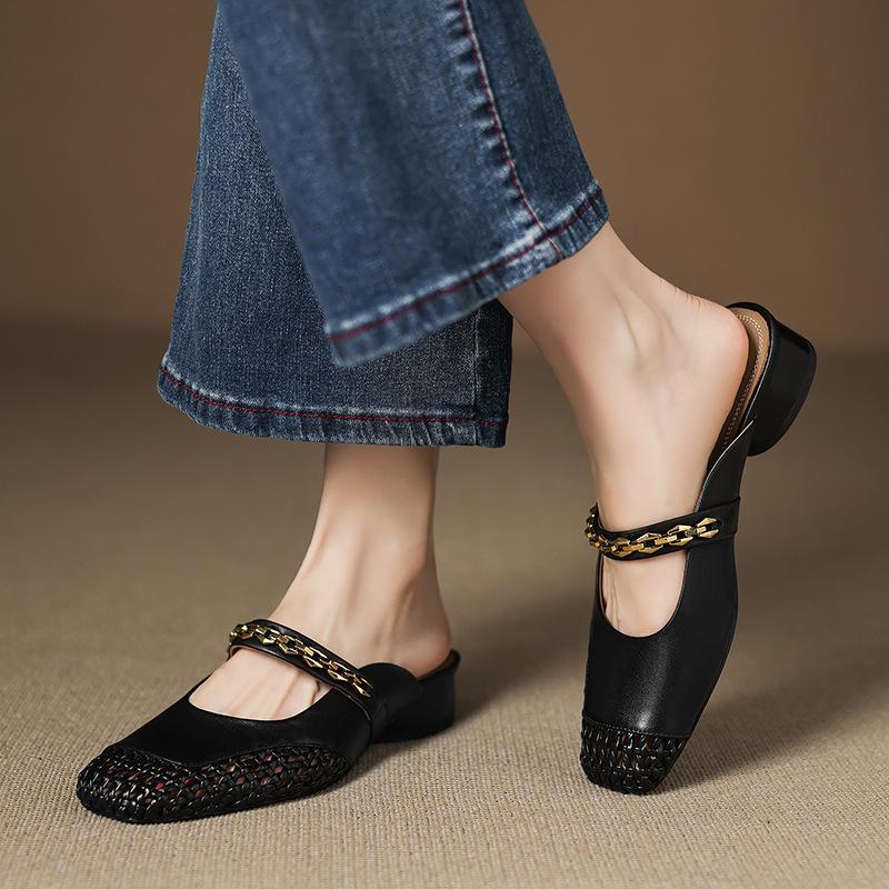 

Баотоу полутапочки женские весна и лето новые универсальные плетеные полые уличные сандалии 40 чёрный