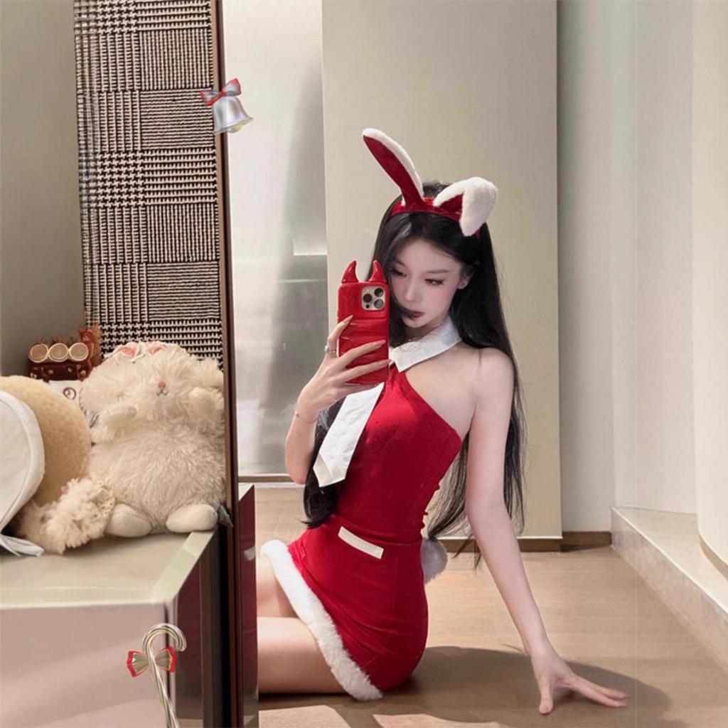Christmas robe wear bunny cos red tube top pure desire atmosphere sexy babes dress winter