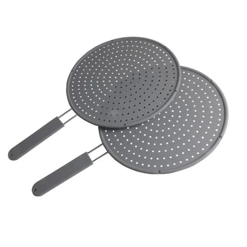 Silicone Kitchen Splatter Screen with Handle Heat-resisting Oil Splash Guard Drain Board Cover Kitchen Frying Pan Cooking Tools