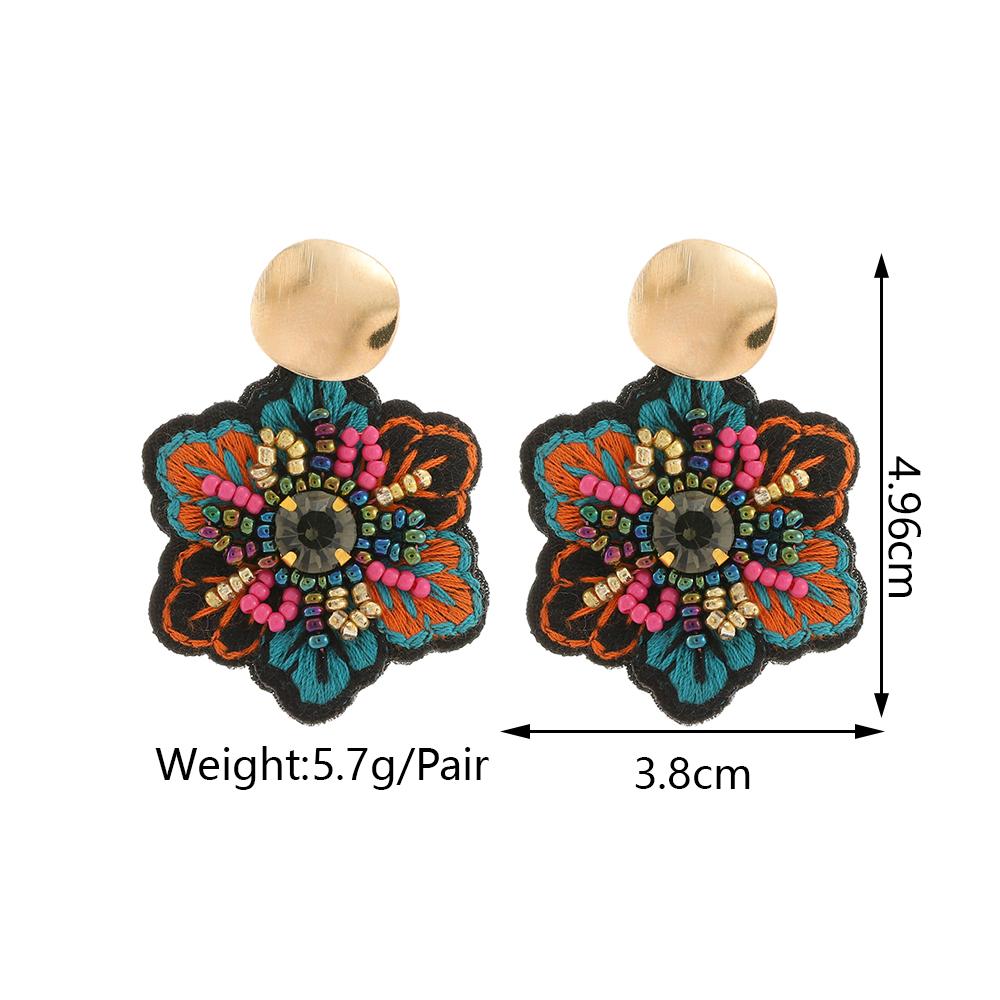 Handmade Embroidered Flower Dangle Earrings For Women Boho Luxury Elegant Colorful Rice Beads Decor Pendant Fashion Jewelry Gift