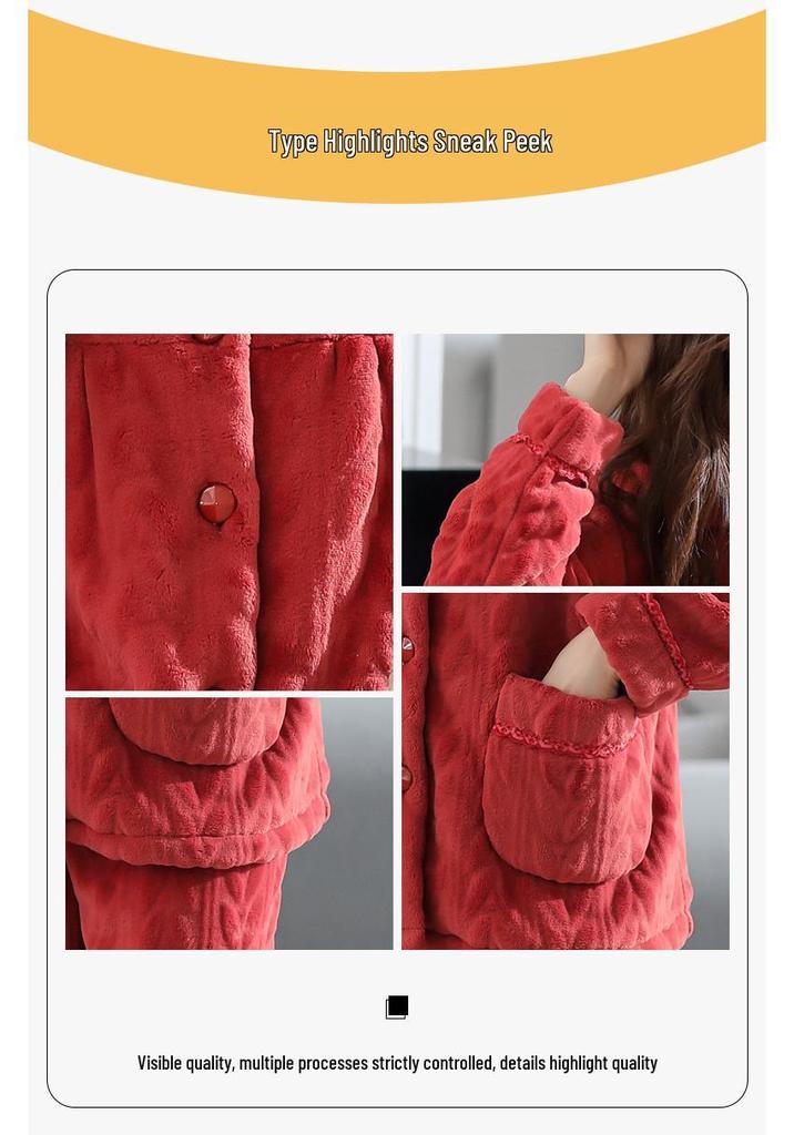 Women's Plus Size Thick Coral Fleece Pajamas - Warm Flannel Homewear for Autumn and Winter