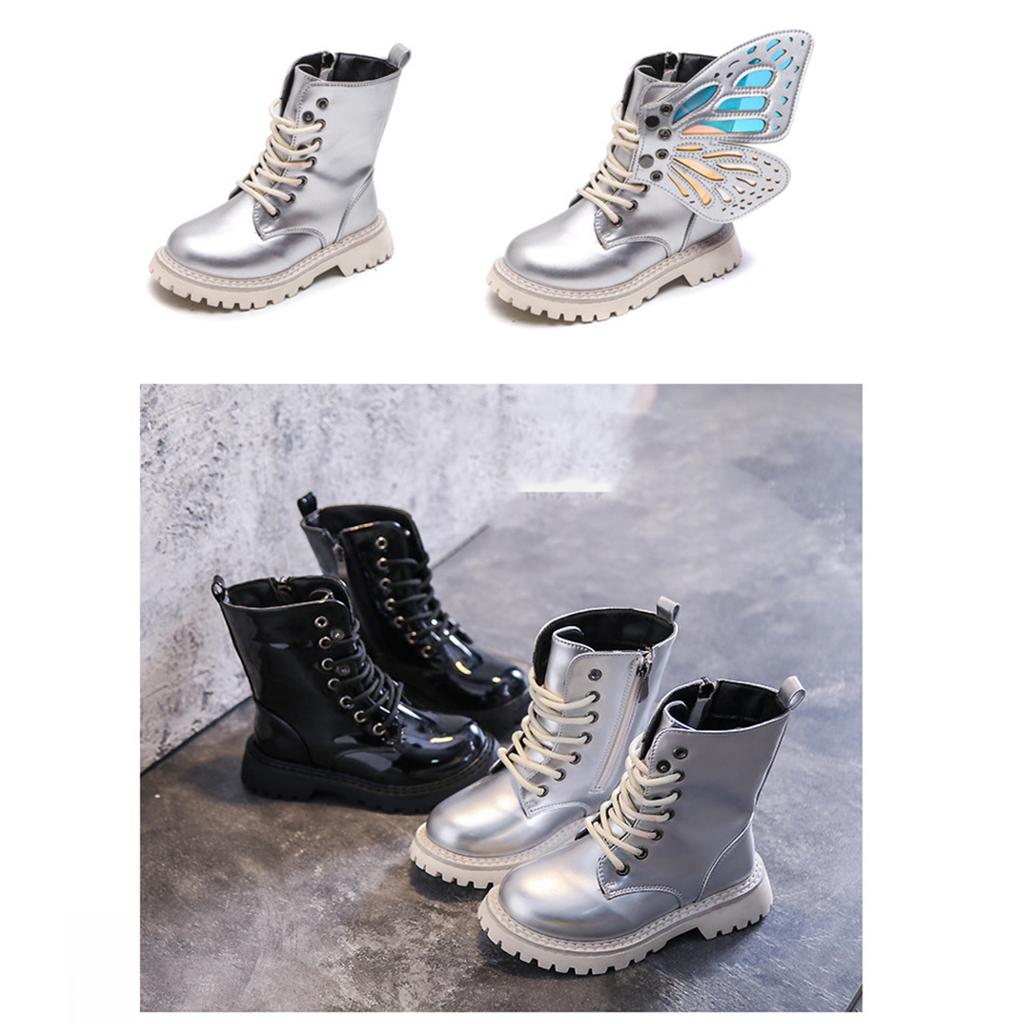 Girls Boots Autumn Winter Fashion Butterfly Princess Botas Casual Non-slip Ankle Boots Silver Patent Leather Kids Shoes 2026