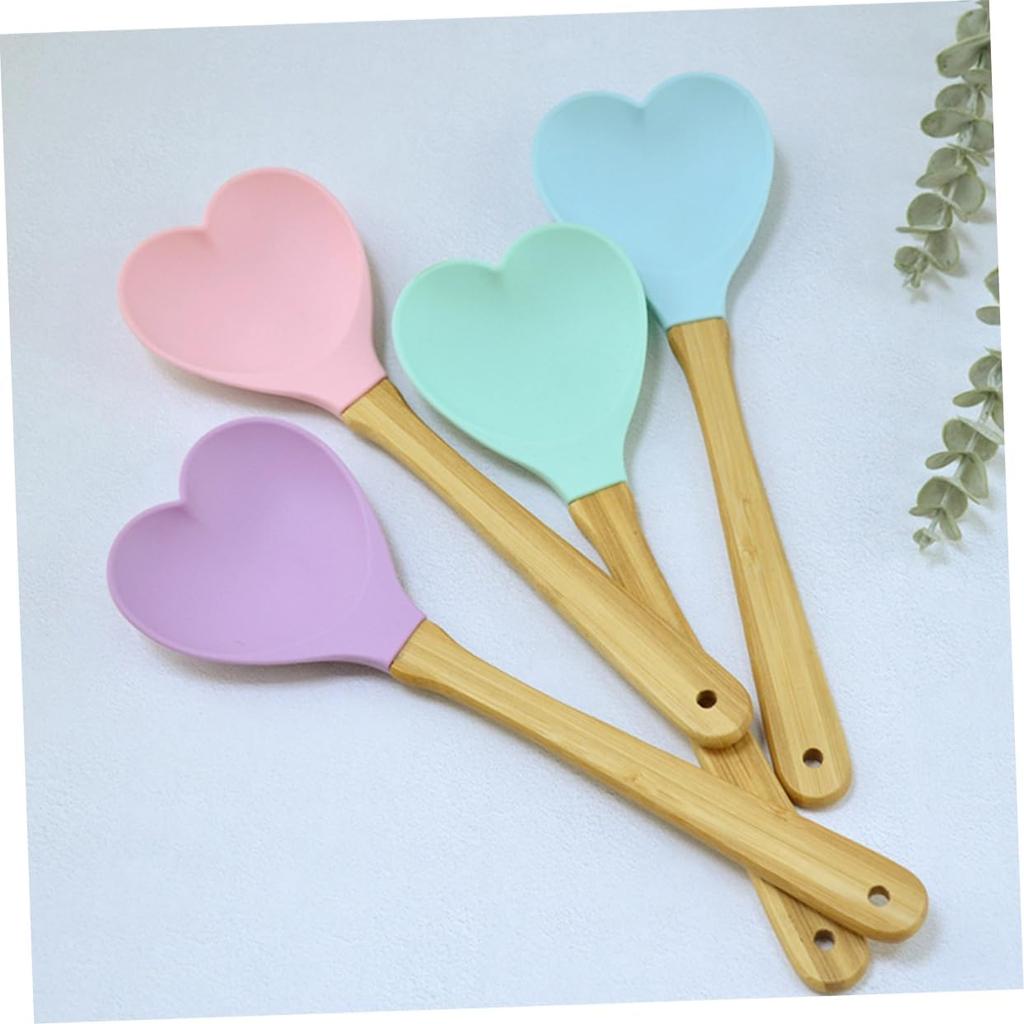 4pcs Heart-shaped Silicone Spoon Convenient Kitchen Utensils for Soup and Salad Mixing Spoons for Household Cooking Lightweight and Easy to Store