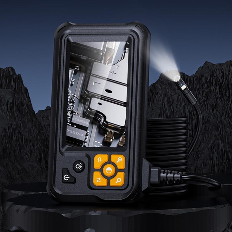 Waterproof Industrial Endoscope Type-C Rechargeable Double Lens Borescope Inspection Camera with 4.3in IPS Screen 8 LEDs