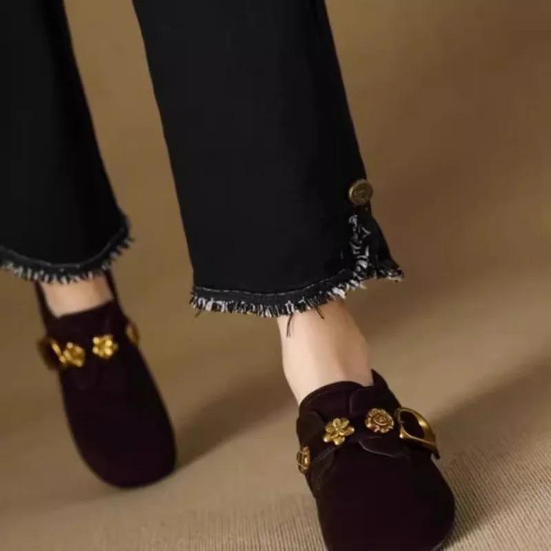 Fashion Women's 2025 Spring and Summer New Retro Versatile Deep Mouth Round Toe Block Heel Single Shoes Kitten Heel Loafers