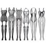 MOZOWO Sexy Dessous Ganzkörper Strumpfhose Body 6-teilig Fischnetz Cosplay Schwarz Set, Reizwäsche, Strümpfe, Set, Strumpfhose, Kostüm,