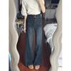 Women's High Waist Fleece-Lined Retro Straight-Leg Jeans, Plus Size, Autumn/Winter, Loose Fit, Slimming Wide-Leg Pants.