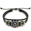 European Style Turkish Blue Eye Flower Multi-Layer Beaded Leather Bracelet