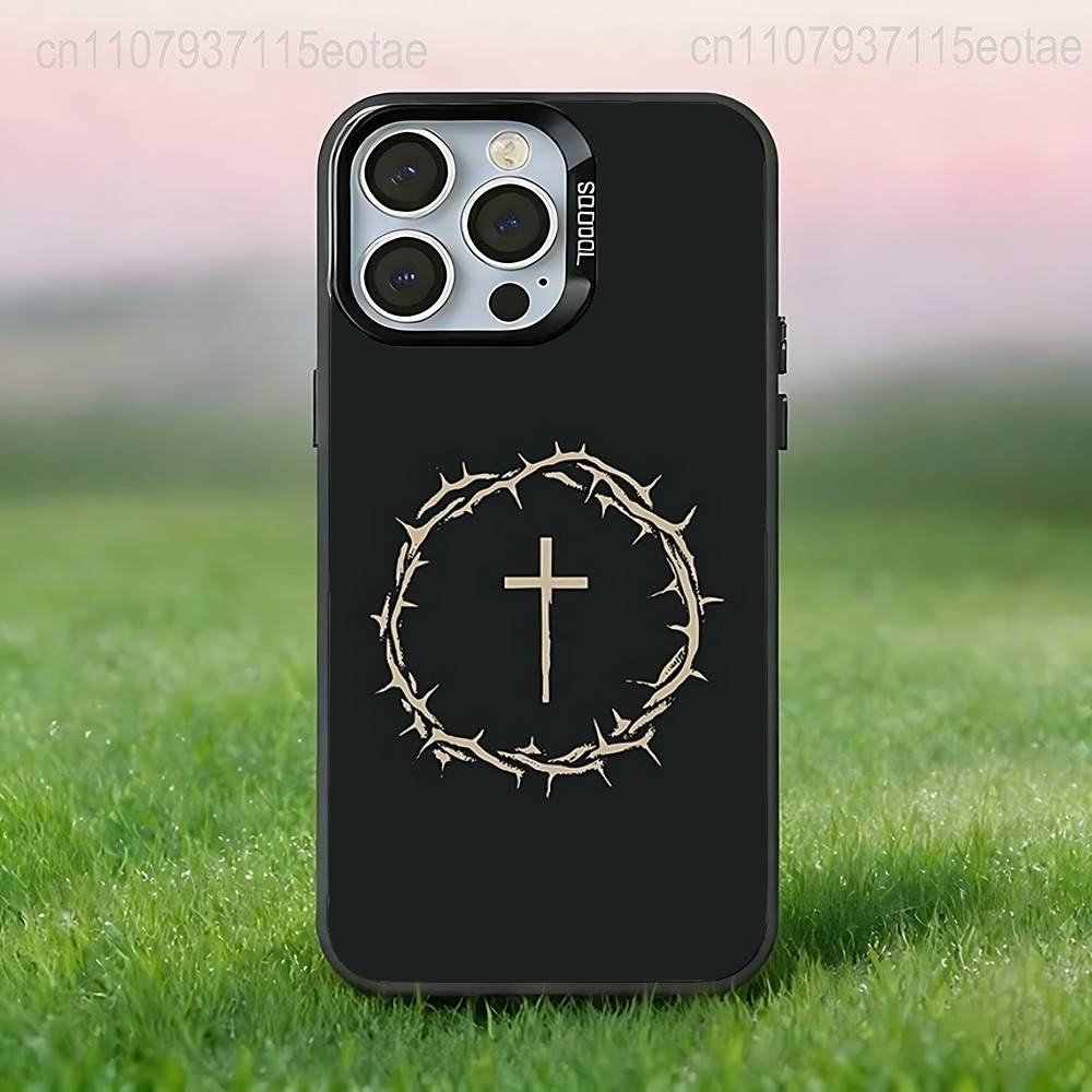 

Jesus Christian Simple Cross Phone Case For iPhone 17,16,15,14,13,12,11,Pro,Max,Plus,E,Air,Mini Black Tpu IMD Cover iPhone14