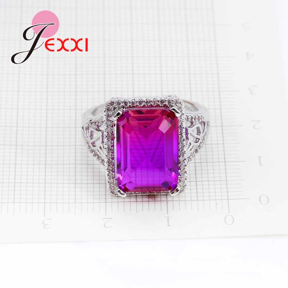 Exquisite Women Sterling Silver Rings For Wedding Engagement Jewelry Purple Austrian Crystal Ring Valentine's Day Gift