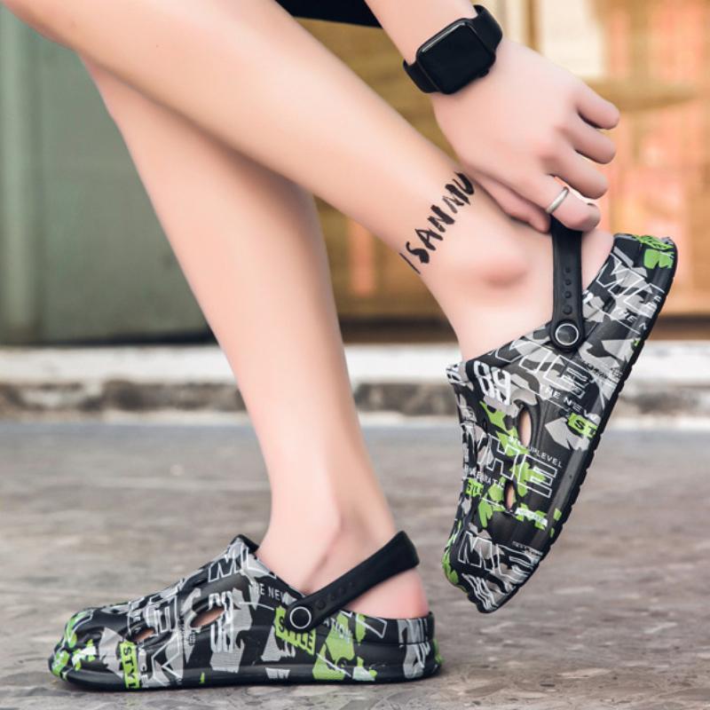 Summertime Slippers Men Thick Bottom Elevated Increase Comfortable Baotou Hollow Out Anti-slip Men Slippers Sandy Beach Casual