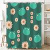 Bright Green Bathtub Shower Curtain with Flowers Frogs Print Waterproof Bath Rug Set for Bathroom Decor