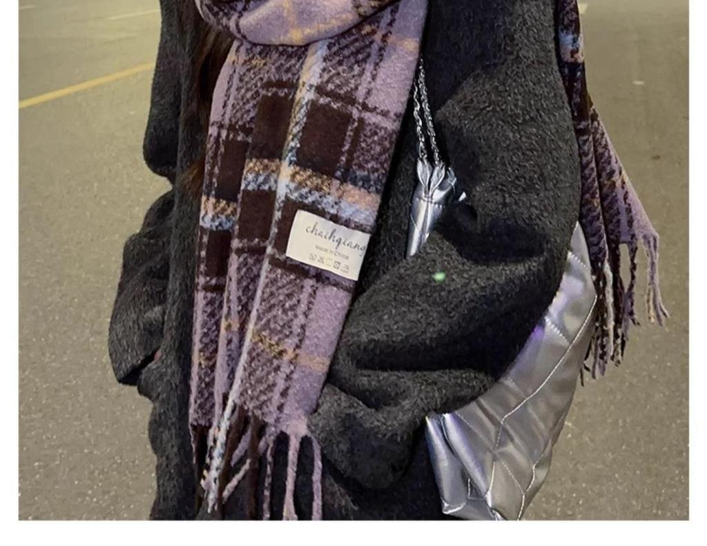 Women's Winter Christmas Plaid Scarf - Korean Fashion, Thick Warm Imitation Cashmere Shawl with Tassels