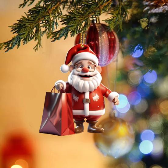 Santa Claus Ornament 2D Acrylic Cartoon Santa Claus Christmas Hanging Decoration for Christmas Tree Doors Windows Walls Decor