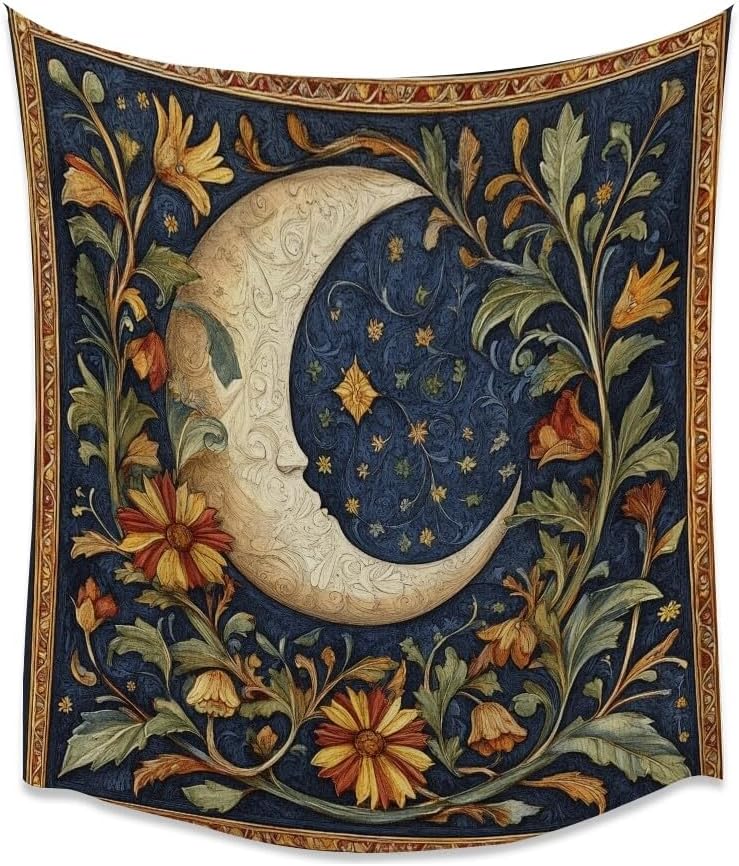 Jmg Household Supplies Unisex Vintage Boho The Moon Tapestry Aesthetic Bohemian Floralstrippy Vertical Tapestry For Bedroom Aesthetic Wall Hanging Room