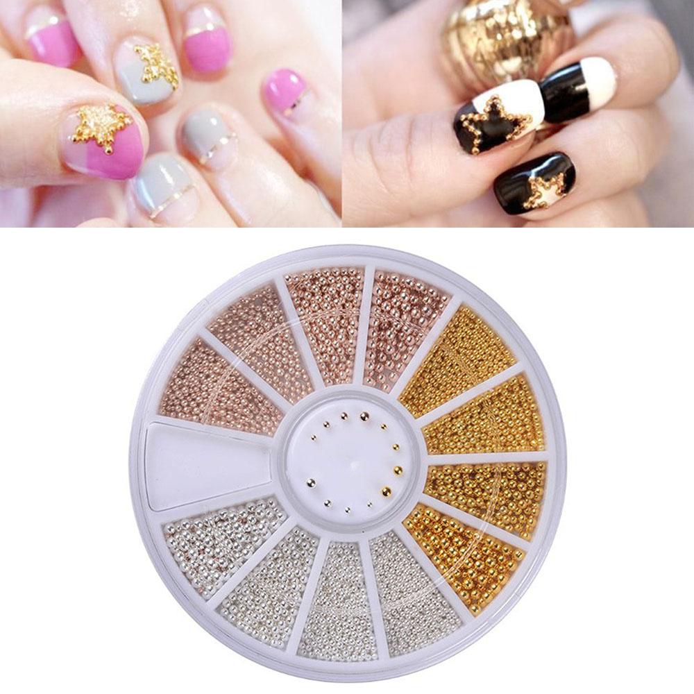 

Модные блестящие 0,8-1,5 мм 3D металлические украшения для маникюра, советы по дизайну ногтей, колесо с бусинами