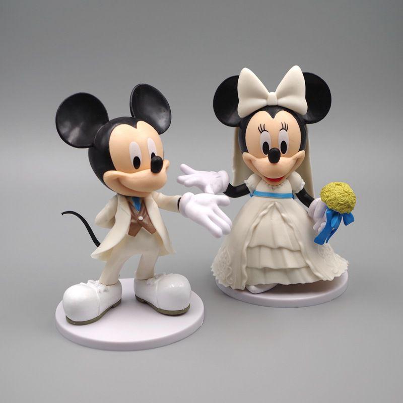 Disney Mickey Minnie Weißes Hochzeitskleid Figur Puppe Tortenaufsatz Ventilator Geschenk Set von 2