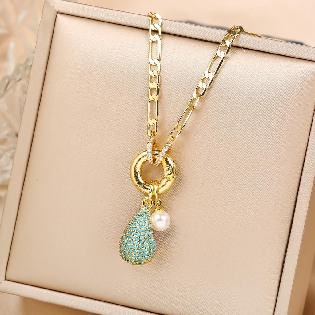 6 Colors Shiny Zirconia Comma Water Drop Pendant Clavicle Chain Choker Classic for Woman Girl Daily Party Jewelry Holiday Gift