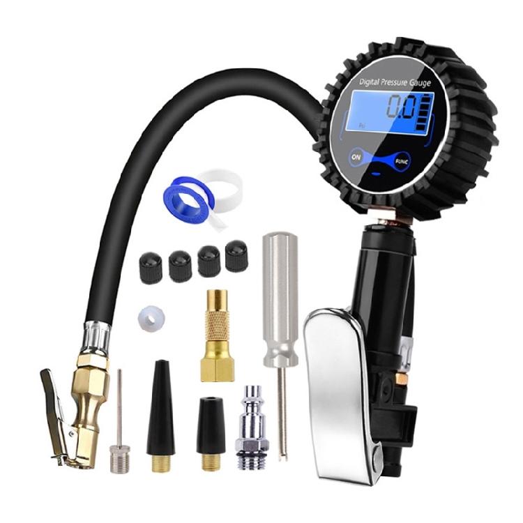 Digital LCD Display Inflation Monitoring Manometer Car Tire Air Pressure Inflator Gauges 200PSI with 14'' Hose