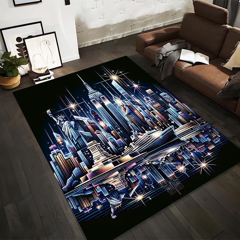 

Cityscape Carpet with Night Skyline and Statue of Liberty Design Suitable for use as an anti-slip for living room bedroom sofas 40x60cm( 15x23in )
