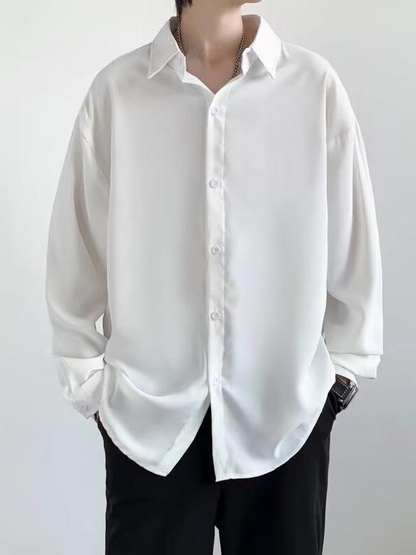2026 Spring/Summer High-End Men's Loose Korean Style Solid Color Long Sleeve Casual Shirt