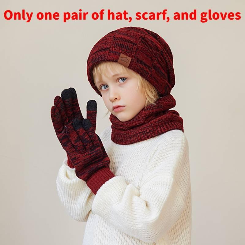 Kids Knitted Hat And Gloves Set For Winter Warmth With Neck Protector For Children