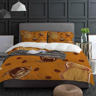 Brown Coffee Beans Coffee Cup Bedding Set 3pcs Duvet Cover Pillowcase Kids Adult Quilt Cover Double Bed Set Home Textile