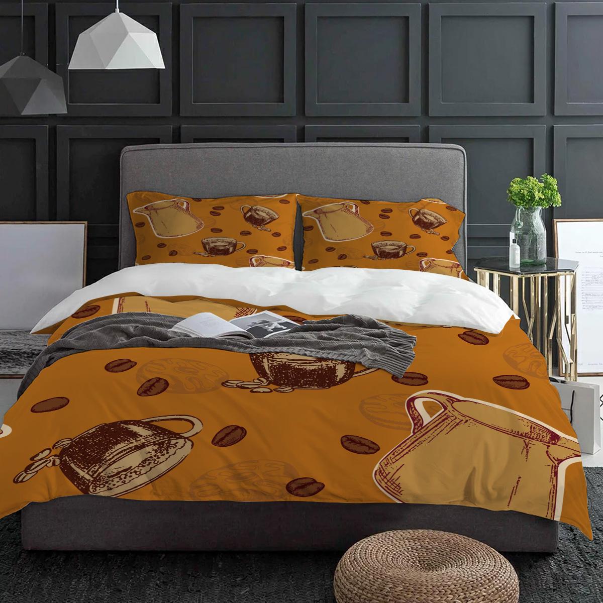 

Brown Coffee Beans Coffee Cup Bedding Set 3pcs Duvet Cover Pillowcase Kids Adult Quilt Cover Double Bed Set Home Textile (135x200cm)
