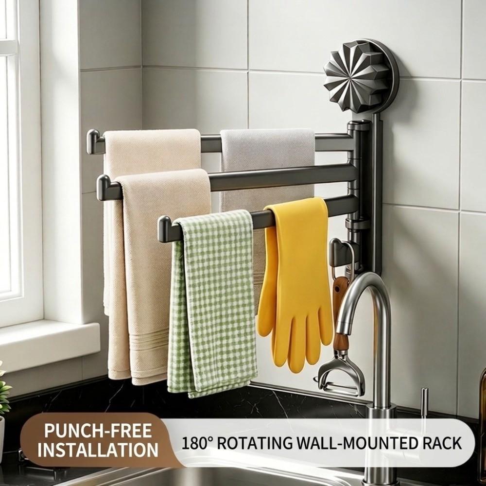 3-Bar Towel Rack Suction Cup Rotating Towel Hanger Bath Towel Rack for Kitchen&Bathroom