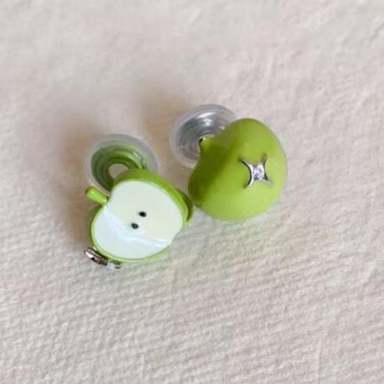 1 Pair Stud Earrings Green Fruit Design High Gloss Glaze Non-Fading Ear Studs Lightweight Girl Earrings Fruit Jewelry